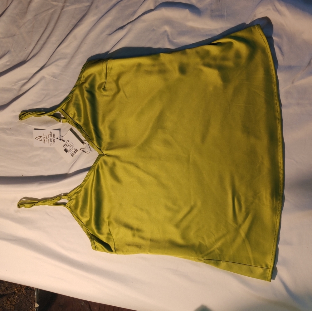 NWT Revamped Emerald Green / Lime Green Party Satin Silk Cami - Picture 4 of 6
